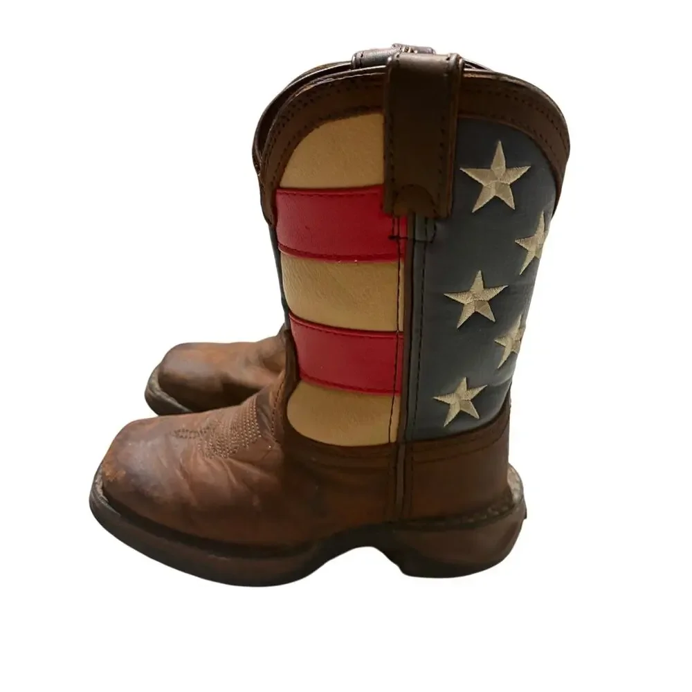 Lil‎ Durango USA Union Flag Brown Boots 4th of July Memorial Youth 8.5 America